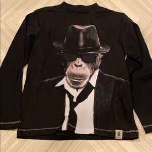 Dogwood Kids Black Long Sleeve Shirt Monkey in Sunglasses Graphic Print Size 4